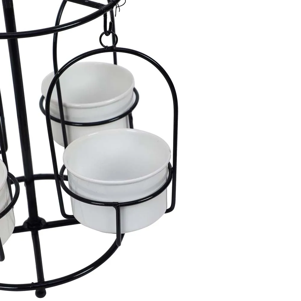 Detachable Swinging Black & White Metal Planter Stand
