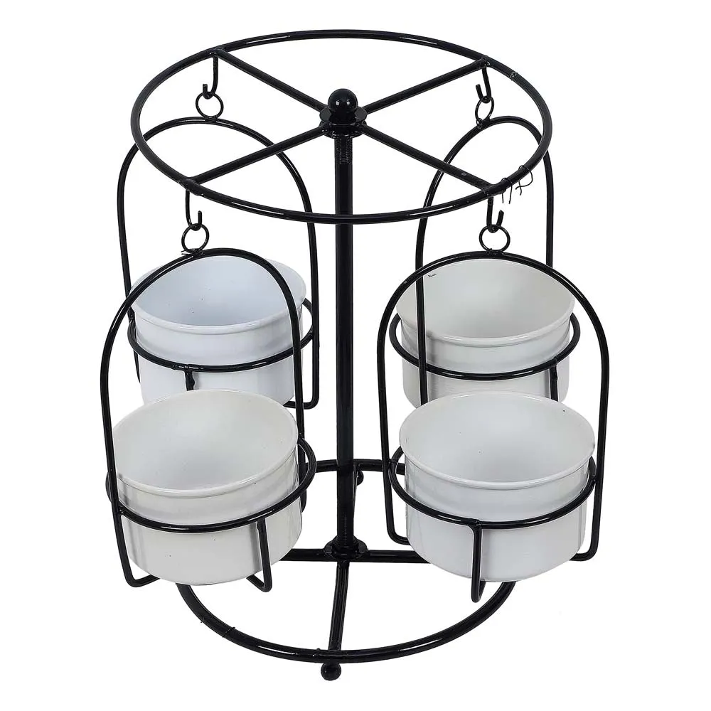 Detachable Swinging Black & White Metal Planter Stand