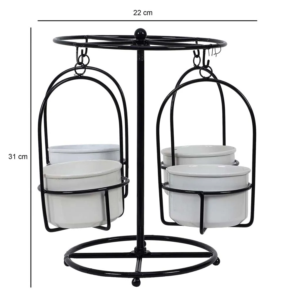 Detachable Swinging Black & White Metal Planter Stand