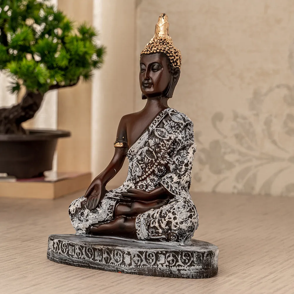 Detailed Black & White Decorative Buddha Showpiece Single Piece