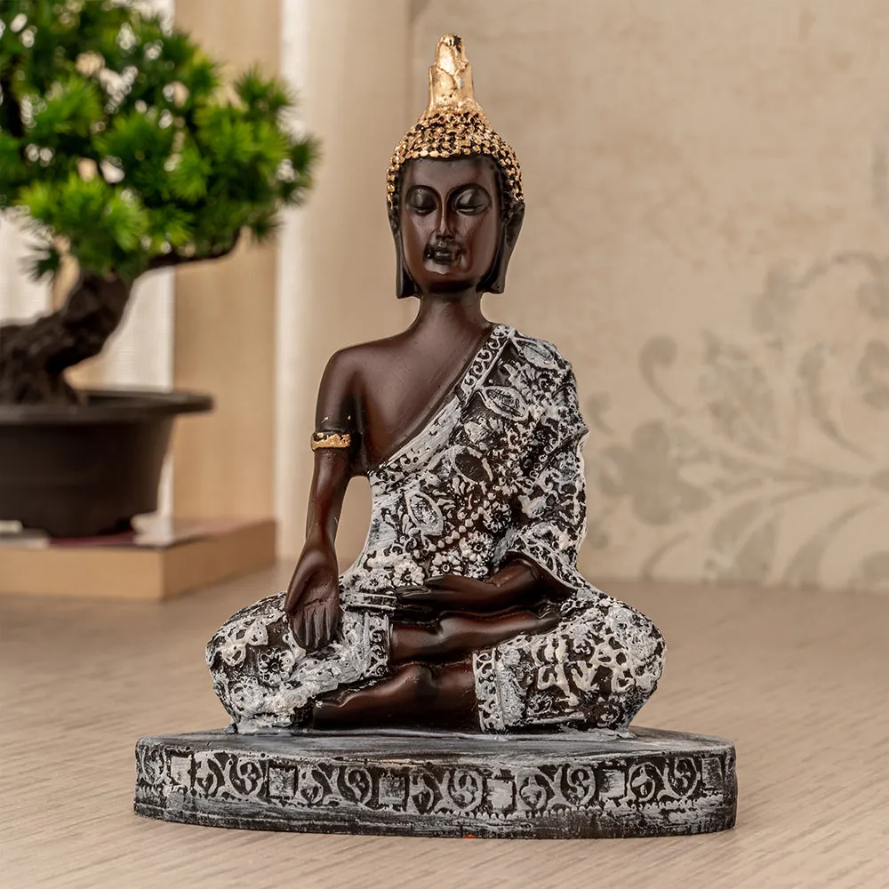 Detailed Black & White Decorative Buddha Showpiece Single Piece