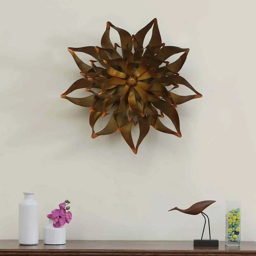 Detailed Decorative Golden Big Flower Metal Wall Art