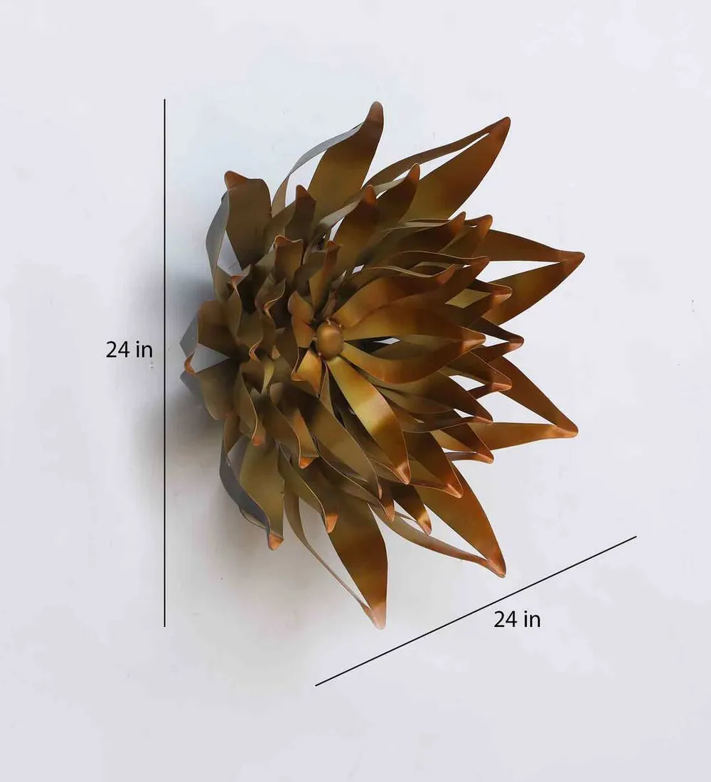 Detailed Decorative Golden Big Flower Metal Wall Art