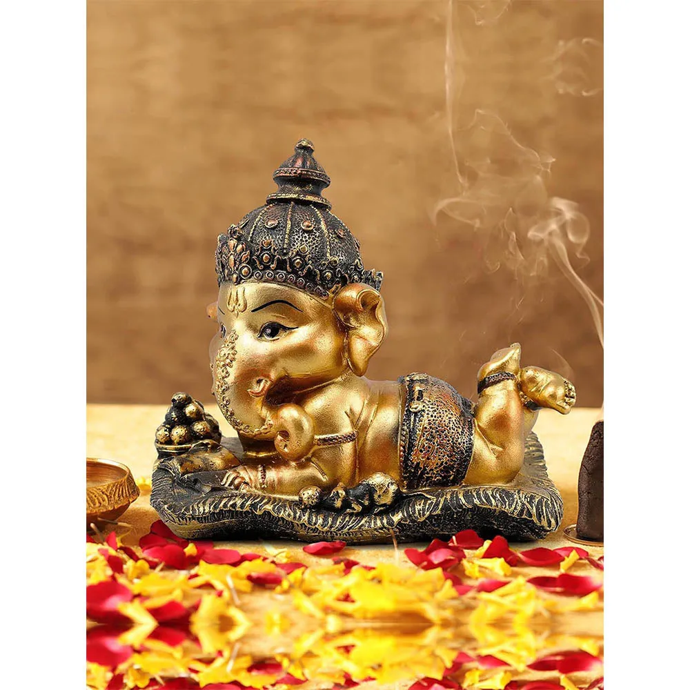 Detailed Handcrafted Golden Lord Ganesh Idol