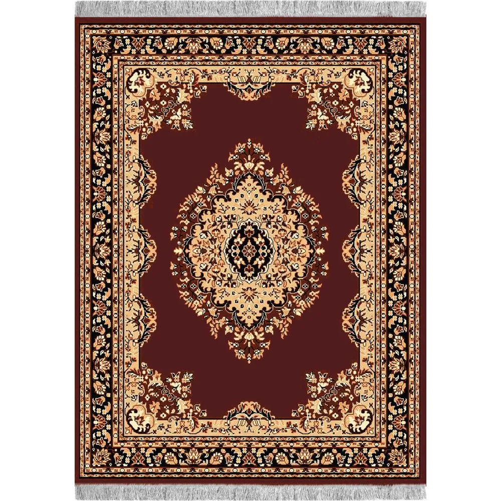 Detailed Moorish Designer Brown Polyester Area Carpet 3X5ft