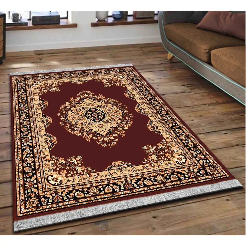 Detailed Moorish Designer Brown Polyester Area Carpet 3X5ft