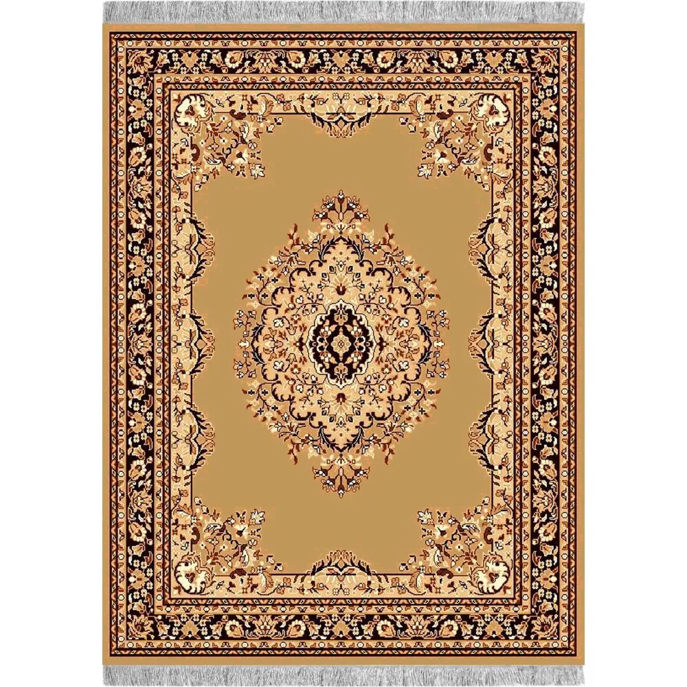 Detailed Moorish Designer Golden Polyester Area Carpet 3X5ft