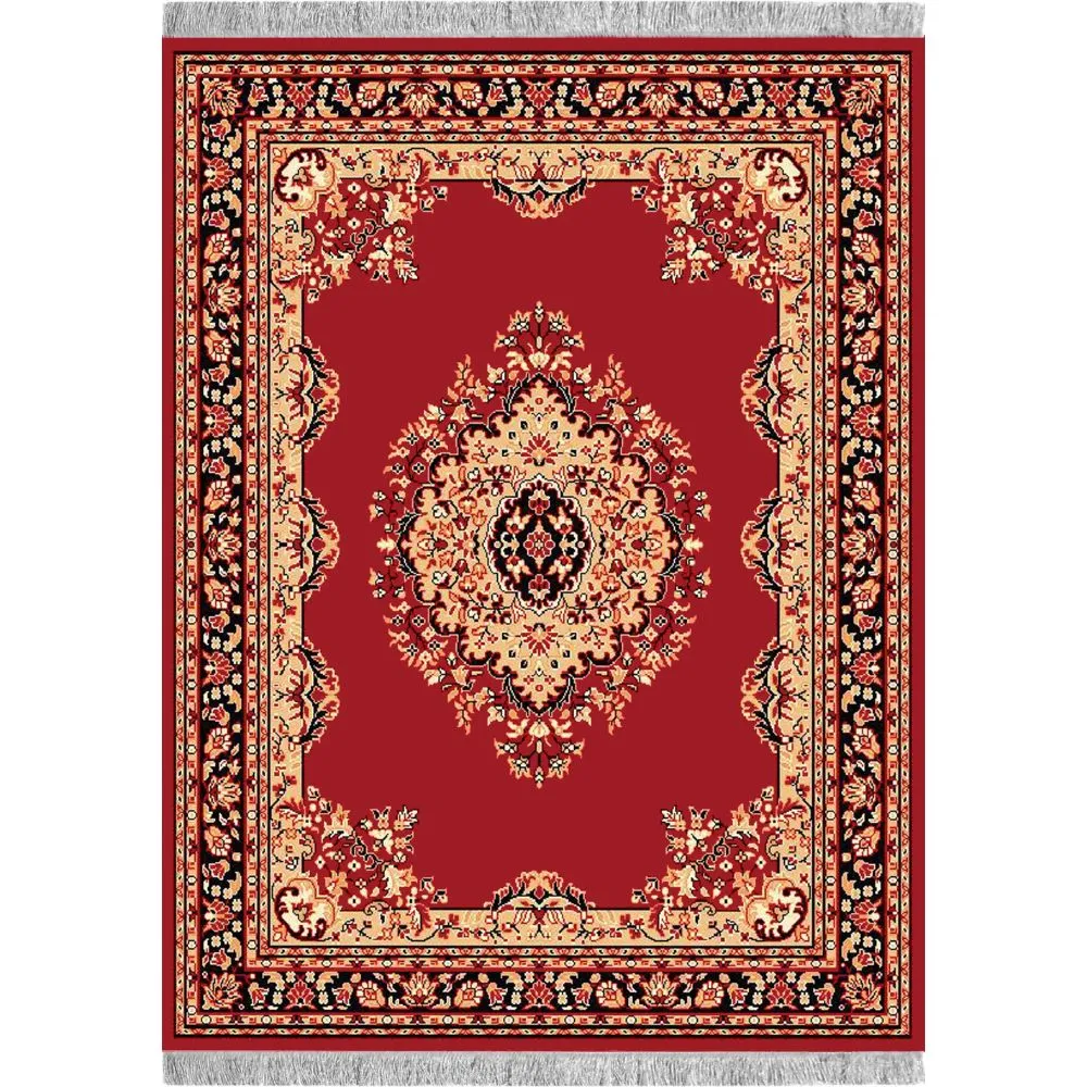 Detailed Moorish Designer Red Polyester Area Carpet 3X5ft