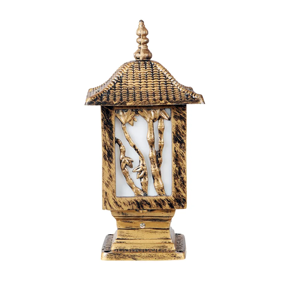 Detailed Tree Encarved Golden Decorative Outdoor Gate Light Single Piece