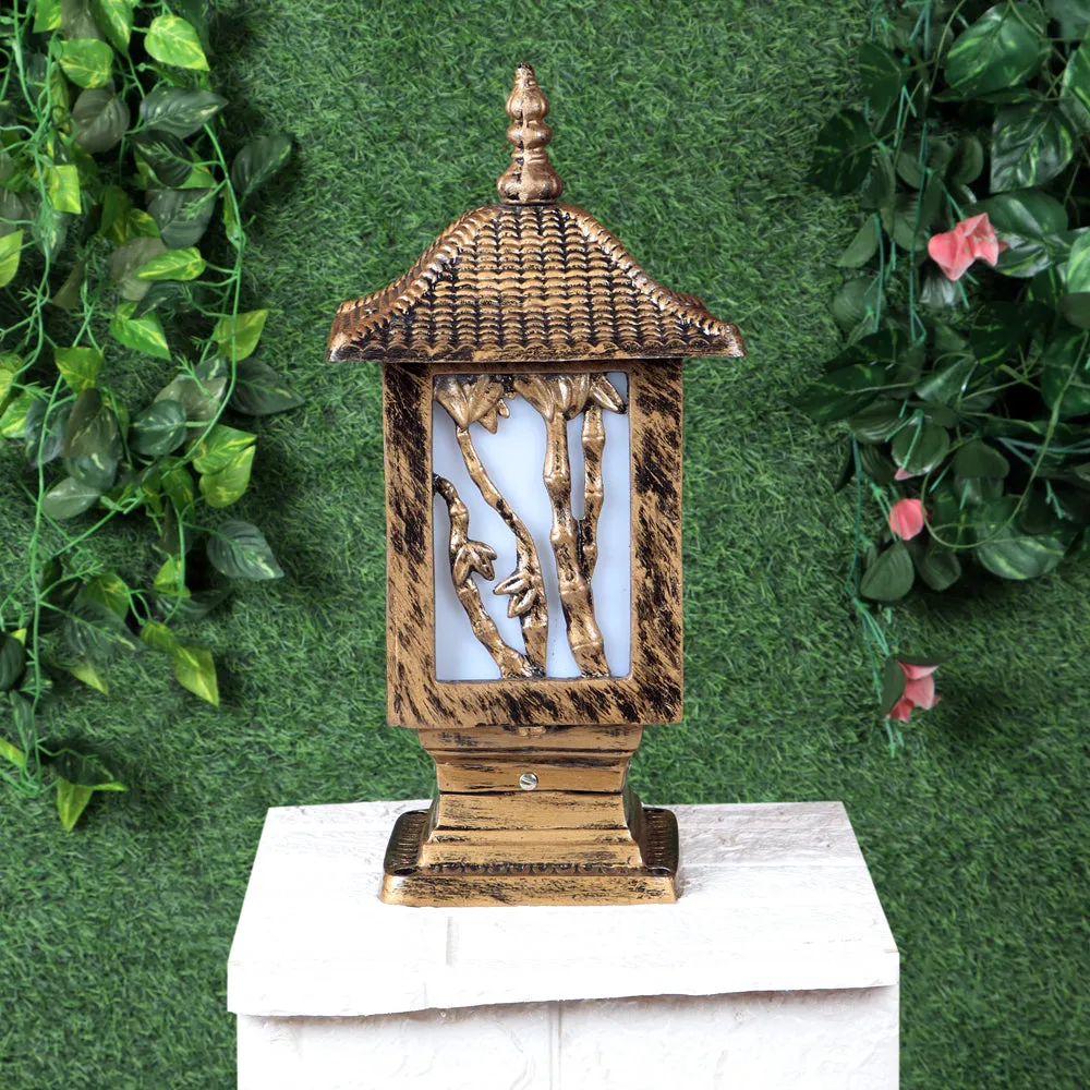 Detailed Tree Encarved Golden Decorative Outdoor Gate Light Single Piece
