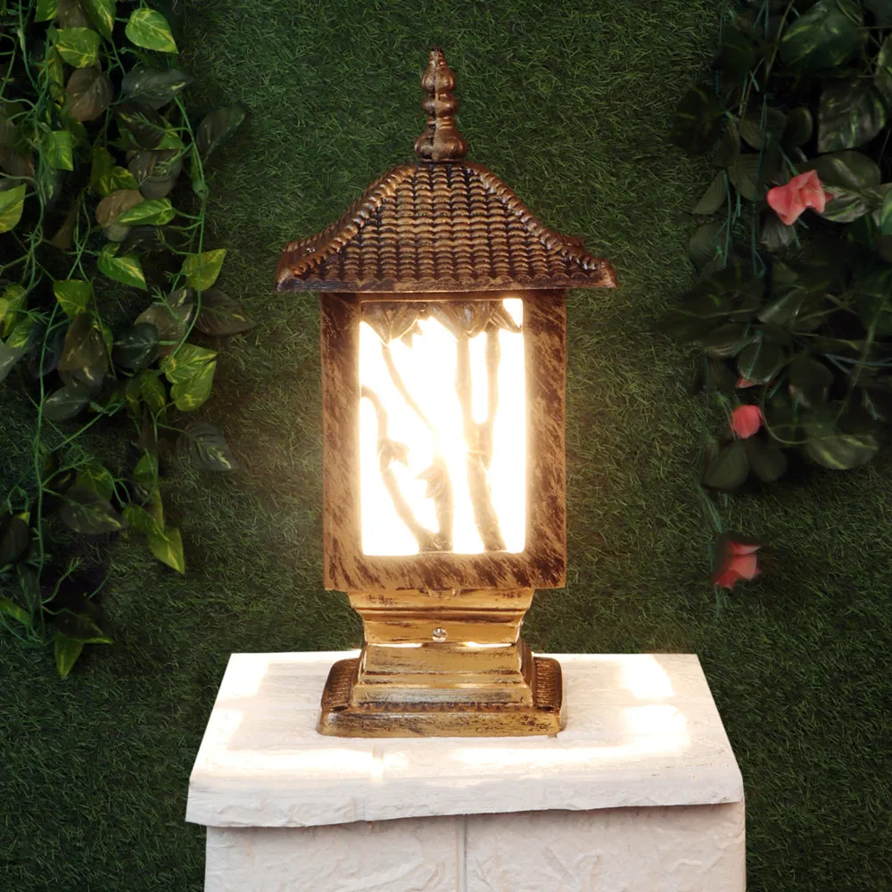 Detailed Tree Encarved Golden Decorative Outdoor Gate Light Single Piece