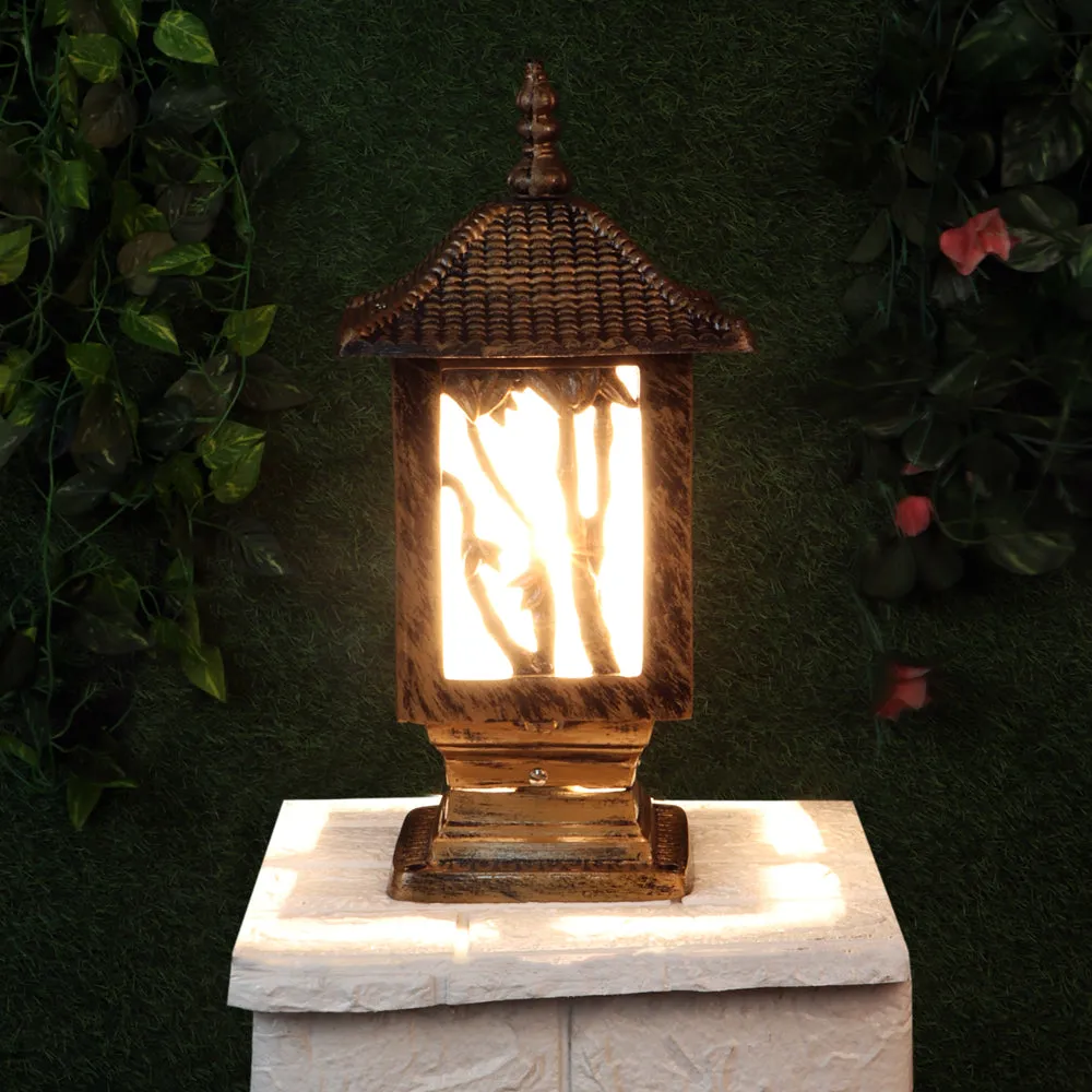 Detailed Tree Encarved Golden Decorative Outdoor Gate Light Single Piece