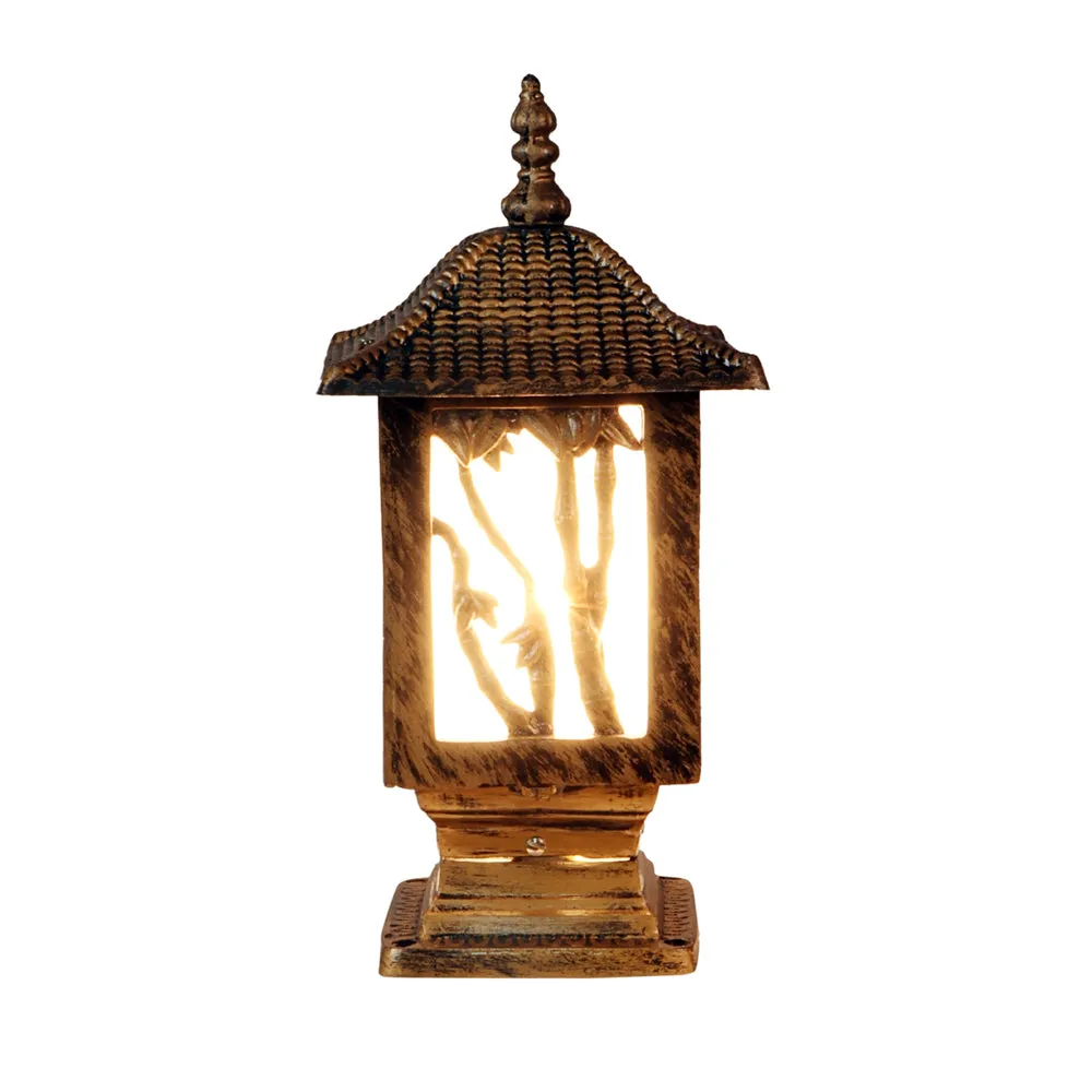 Detailed Tree Encarved Golden Decorative Outdoor Gate Light Single Piece