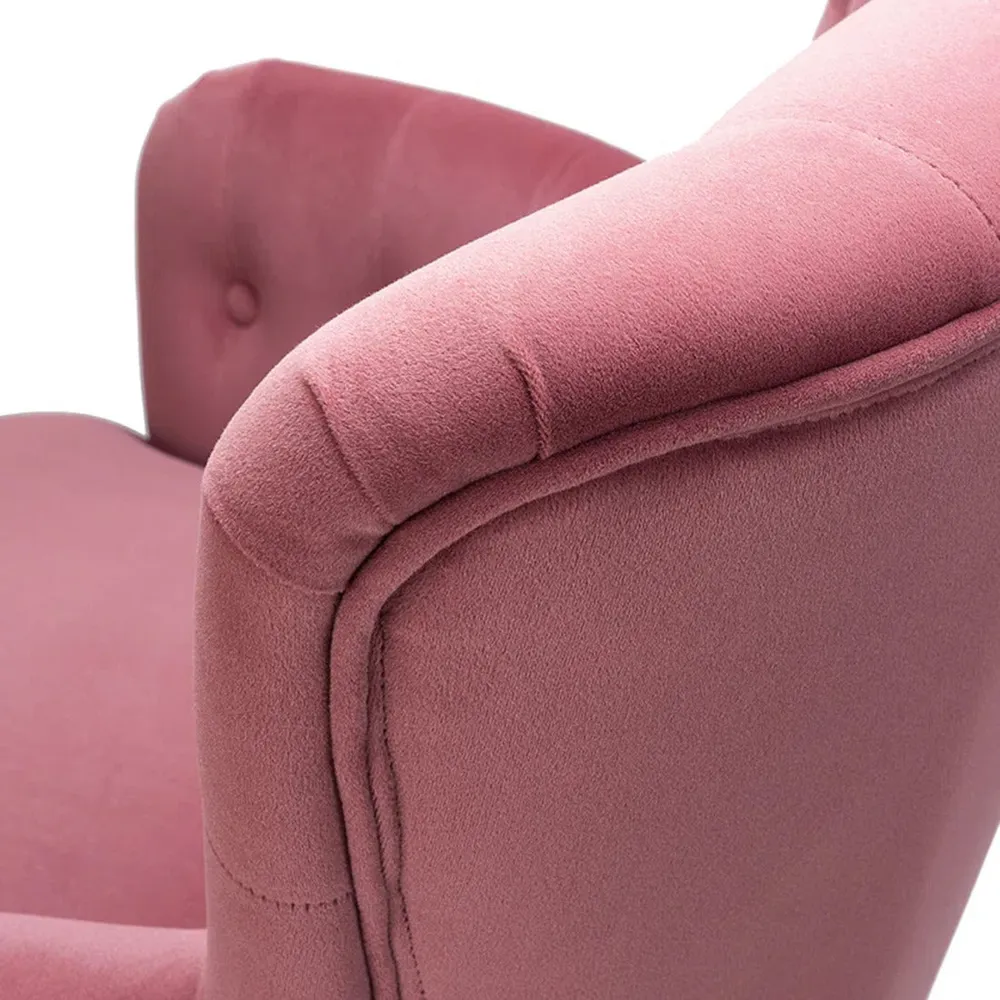 Detailed Tufted Super Comfy Blush Velvet Lounge Chair Single Piece