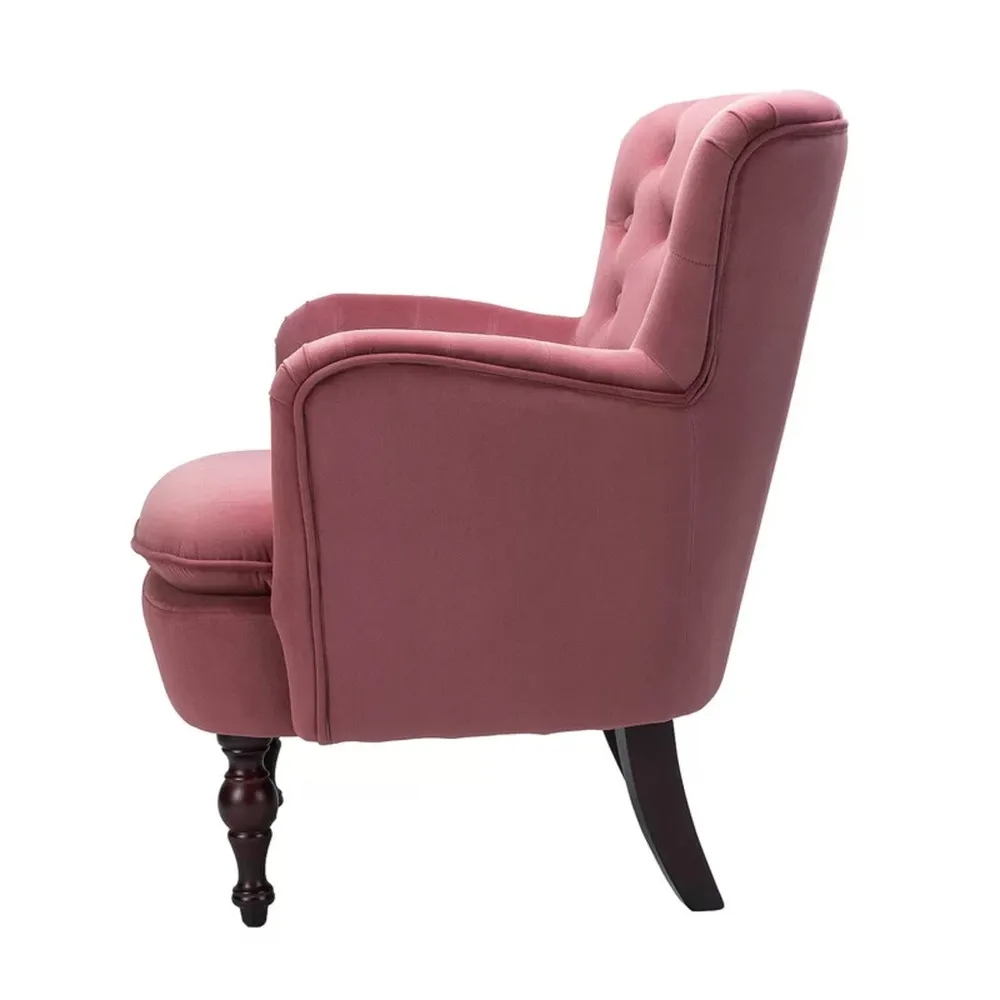 Detailed Tufted Super Comfy Blush Velvet Lounge Chair Single Piece