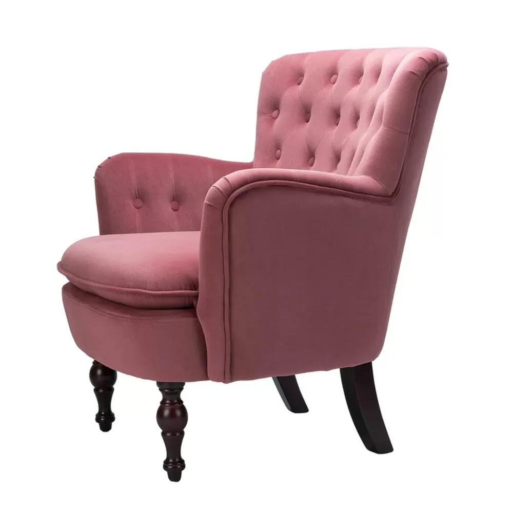 Detailed Tufted Super Comfy Blush Velvet Lounge Chair Single Piece