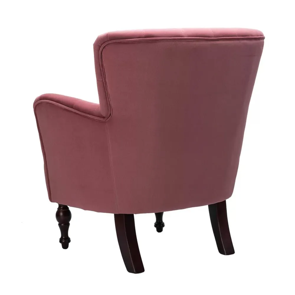 Detailed Tufted Super Comfy Blush Velvet Lounge Chair Single Piece