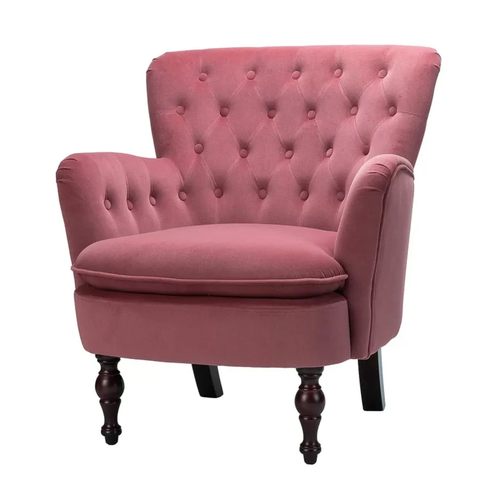 Detailed Tufted Super Comfy Blush Velvet Lounge Chair Single Piece