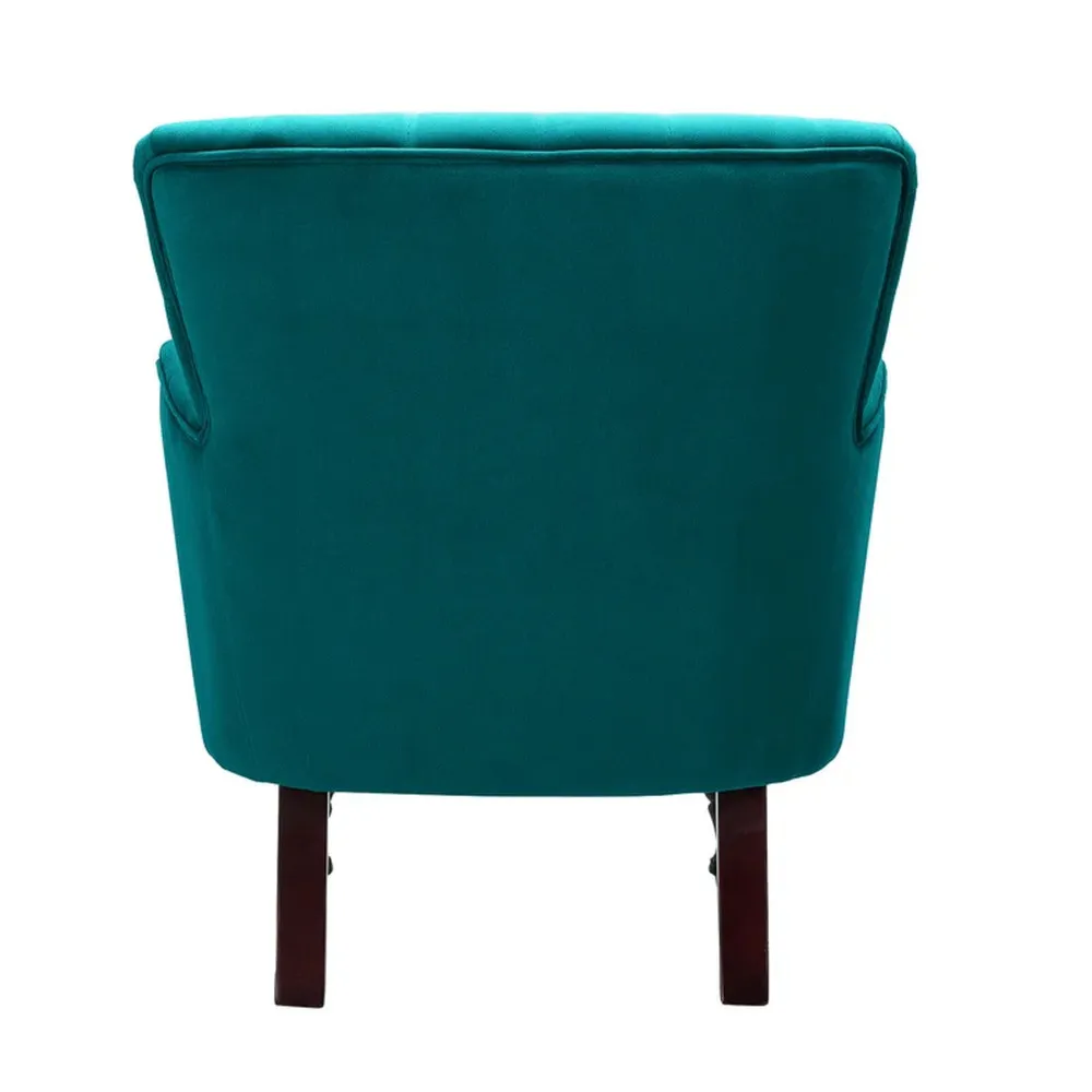 Detailed Tufted Super Comfy Emerald Velvet Lounge Chair Single Piece