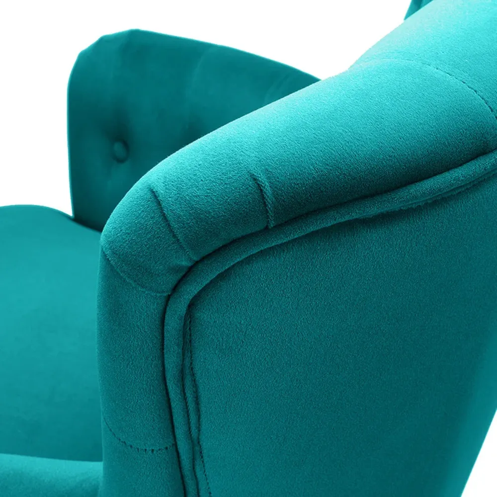 Detailed Tufted Super Comfy Emerald Velvet Lounge Chair Single Piece