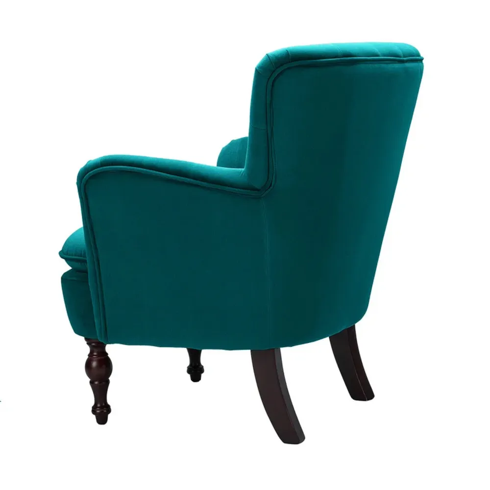 Detailed Tufted Super Comfy Emerald Velvet Lounge Chair Single Piece