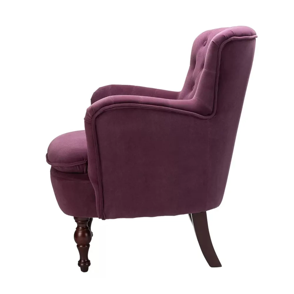 Detailed Tufted Super Comfy Magenta Velvet Lounge Chair Single Piece