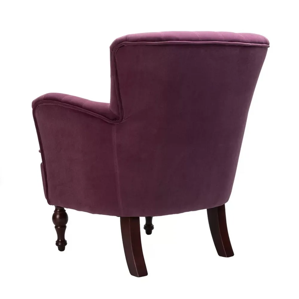 Detailed Tufted Super Comfy Magenta Velvet Lounge Chair Single Piece