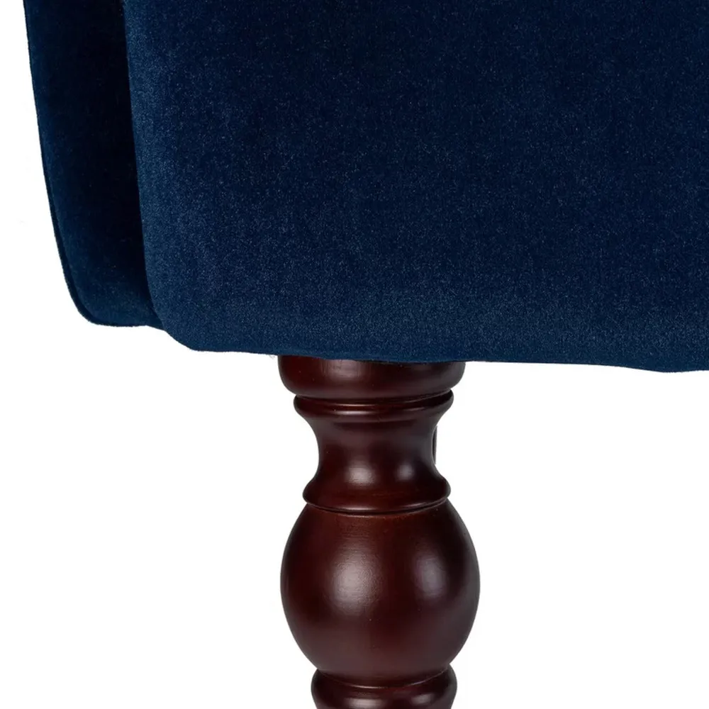 Detailed Tufted Super Comfy Navy Blue Velvet Lounge Chair Single Piece