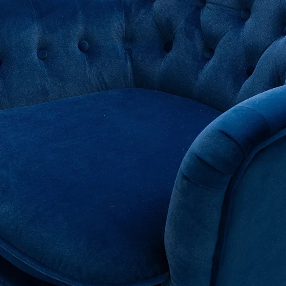 Detailed Tufted Super Comfy Navy Blue Velvet Lounge Chair Single Piece
