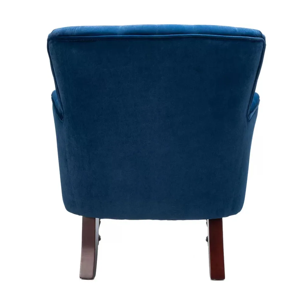 Detailed Tufted Super Comfy Navy Blue Velvet Lounge Chair Single Piece
