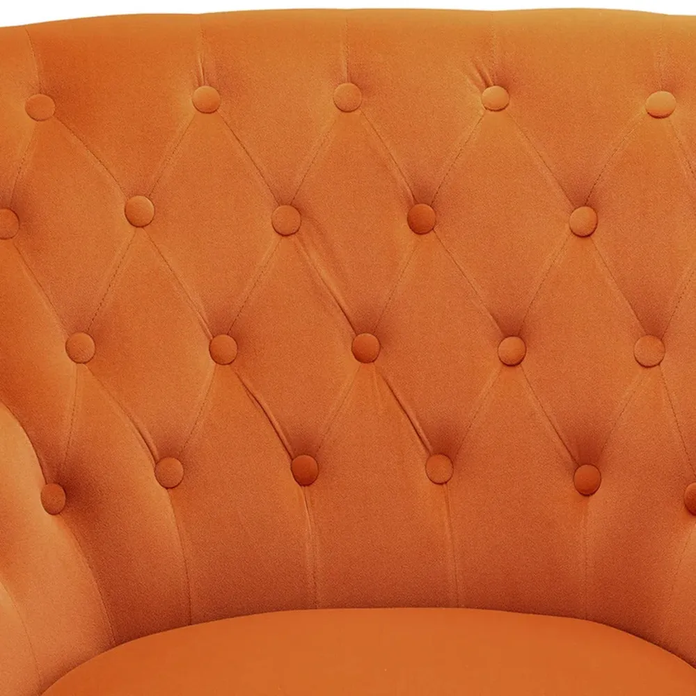 Detailed Tufted Super Comfy Orange Velvet Lounge Chair Single Piece