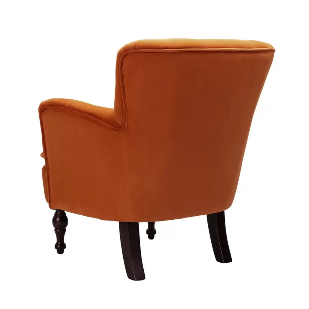 Detailed Tufted Super Comfy Orange Velvet Lounge Chair Single Piece