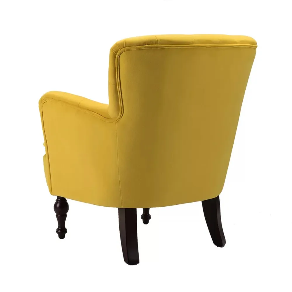 Detailed Tufted Super Comfy Yellow Velvet Lounge Chair Single Piece