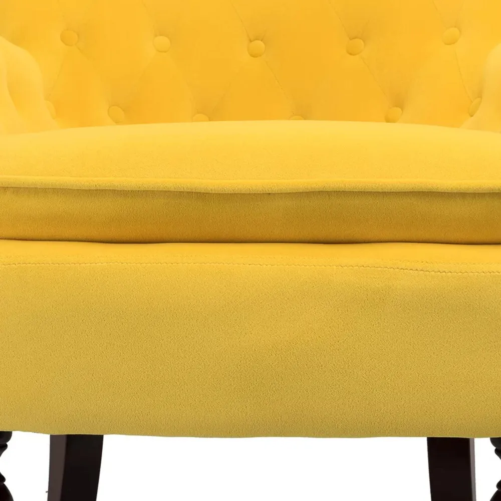Detailed Tufted Super Comfy Yellow Velvet Lounge Chair Single Piece