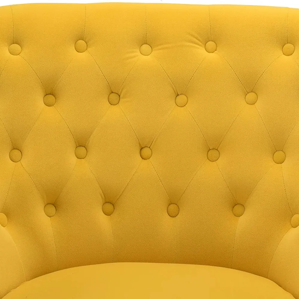 Detailed Tufted Super Comfy Yellow Velvet Lounge Chair Single Piece