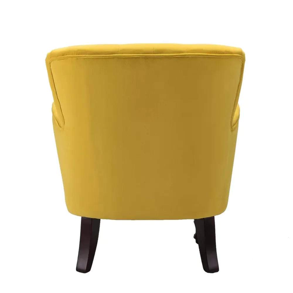Detailed Tufted Super Comfy Yellow Velvet Lounge Chair Single Piece