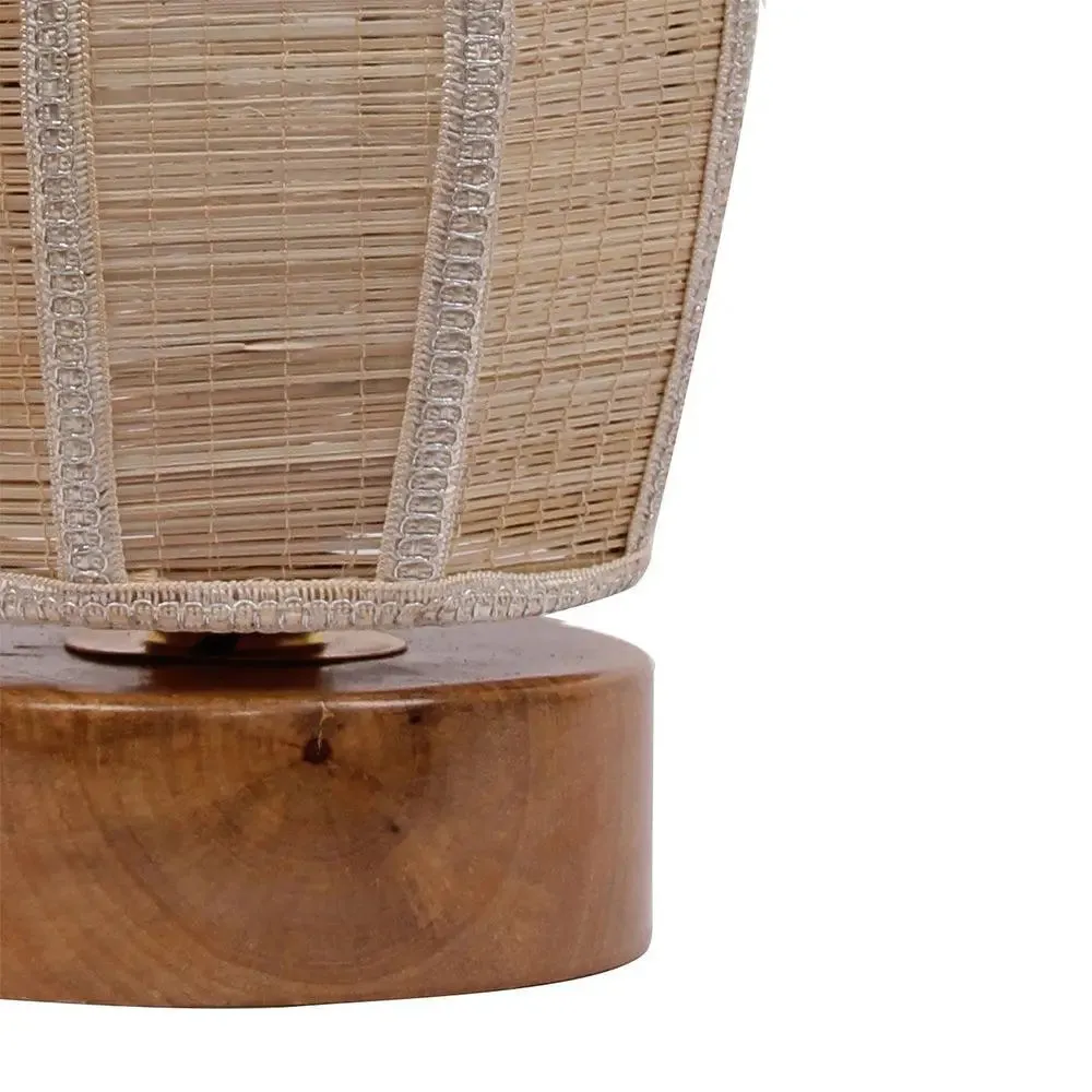 Dholak Bamboo Shade with Round Wood Base Table Lamp