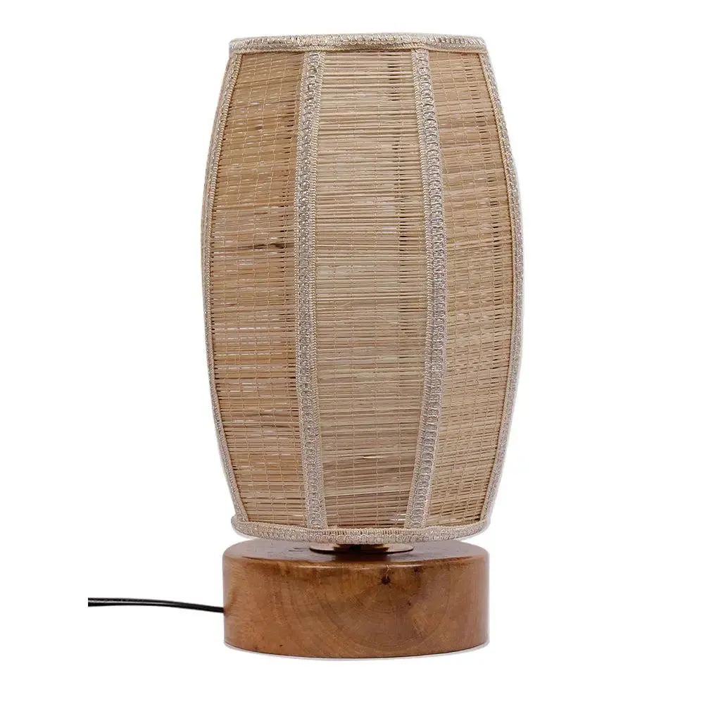 Dholak Bamboo Shade with Round Wood Base Table Lamp
