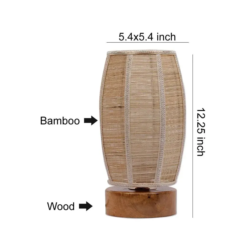 Dholak Bamboo Shade with Round Wood Base Table Lamp