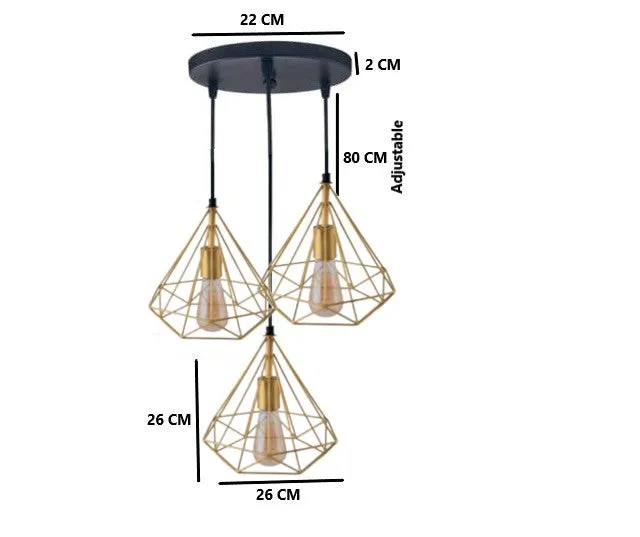 Diamond Cut Golden Cage Cluster Ceiling Light (Bulb not included) Single Piece