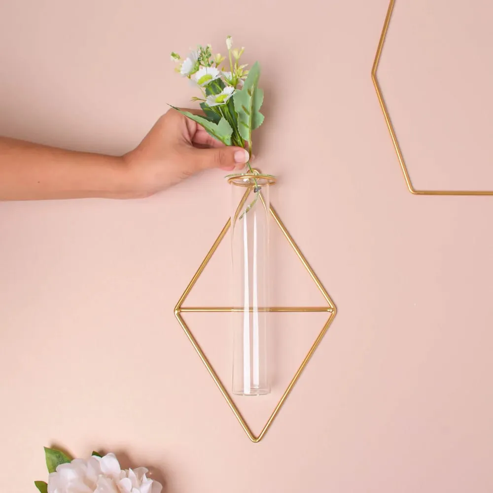 Diamond Cut Hanging Glass Tube Planter Set Of 2