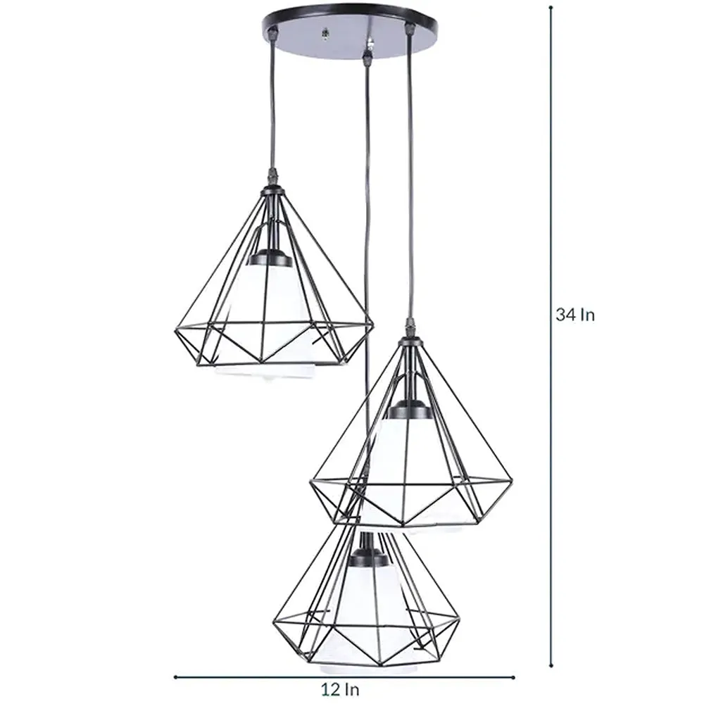 Diamond Cut Metal Frame White Cluster Hanging Light