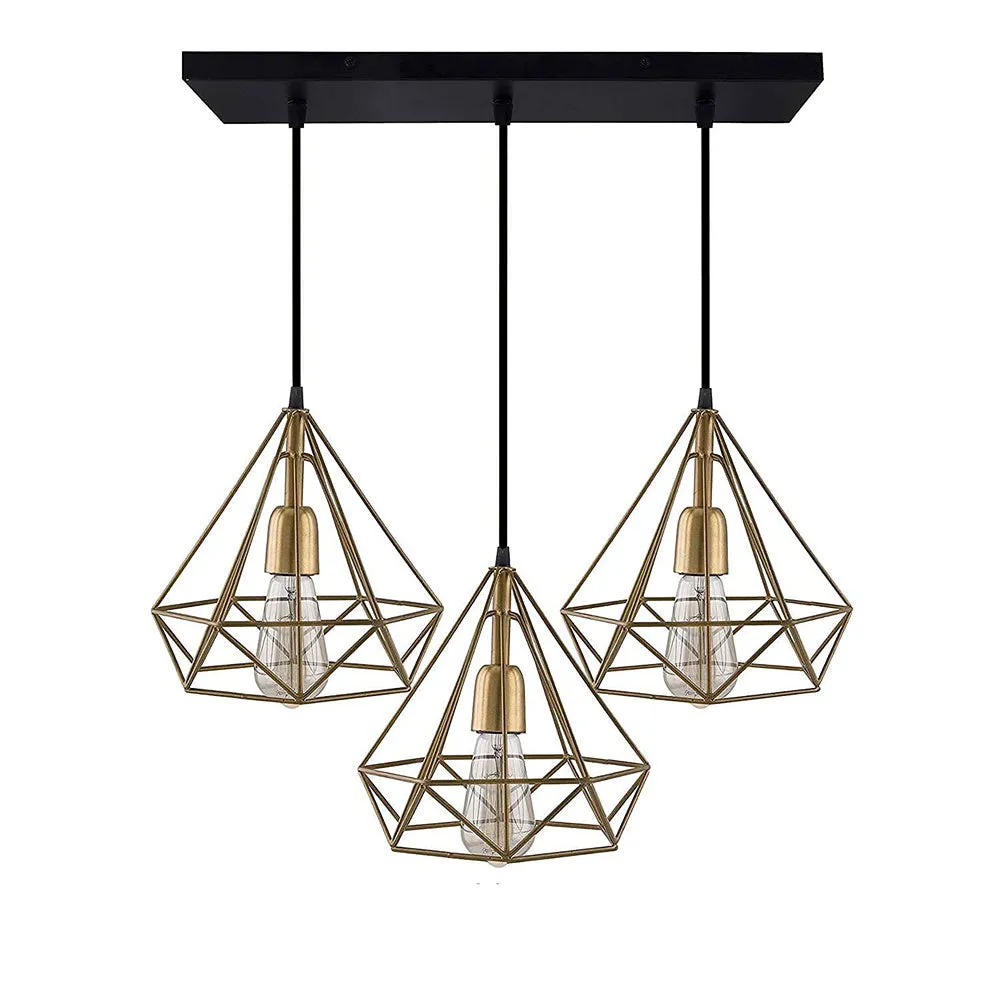 Diamond Cut Square Top Golden Cage Cluster Ceiling Light (Bulb not included)