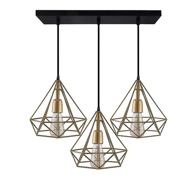 Diamond Cut Square Top Golden Cage Cluster Ceiling Light (Bulb not included)