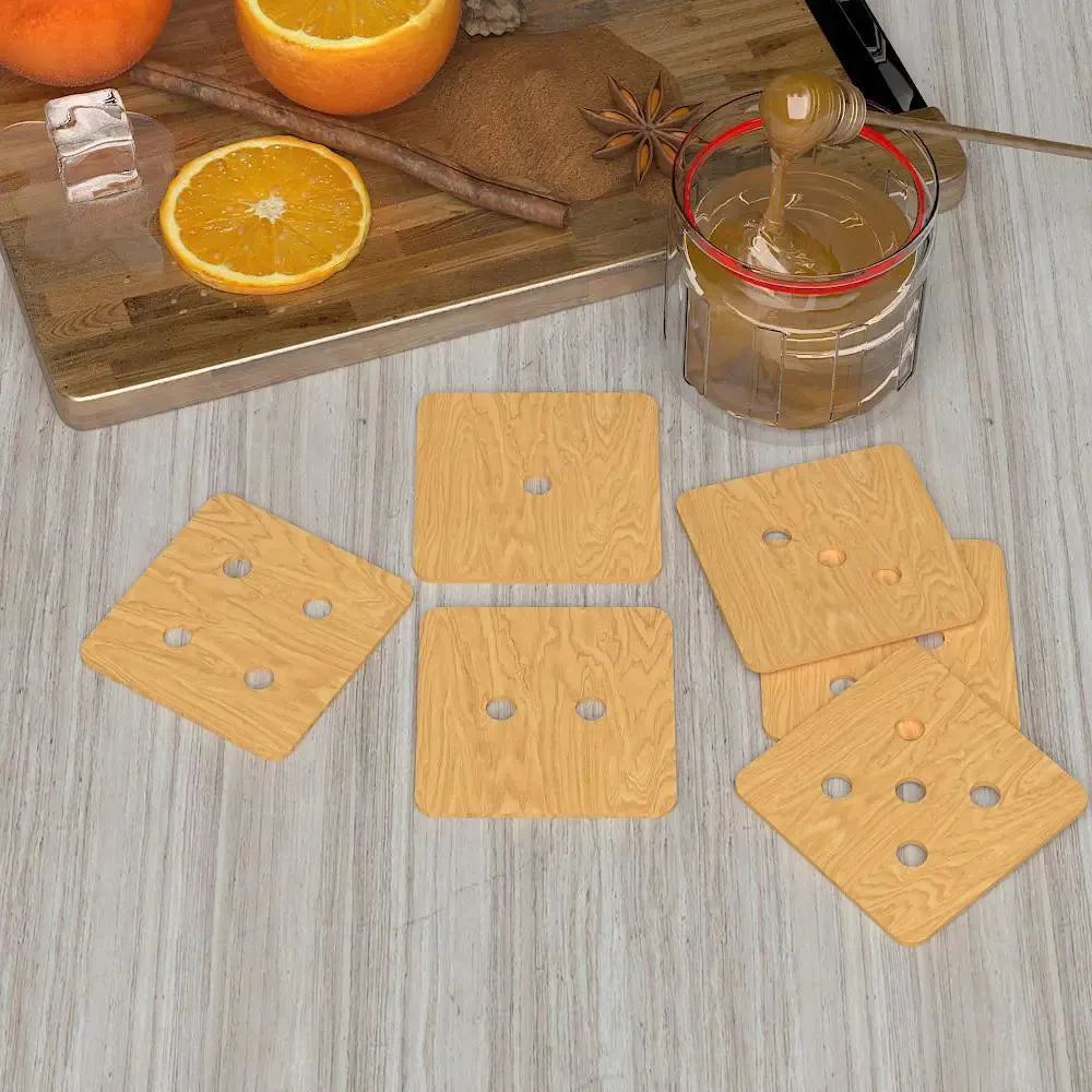 Dice Design Wooden Coasters Light Oak Finish