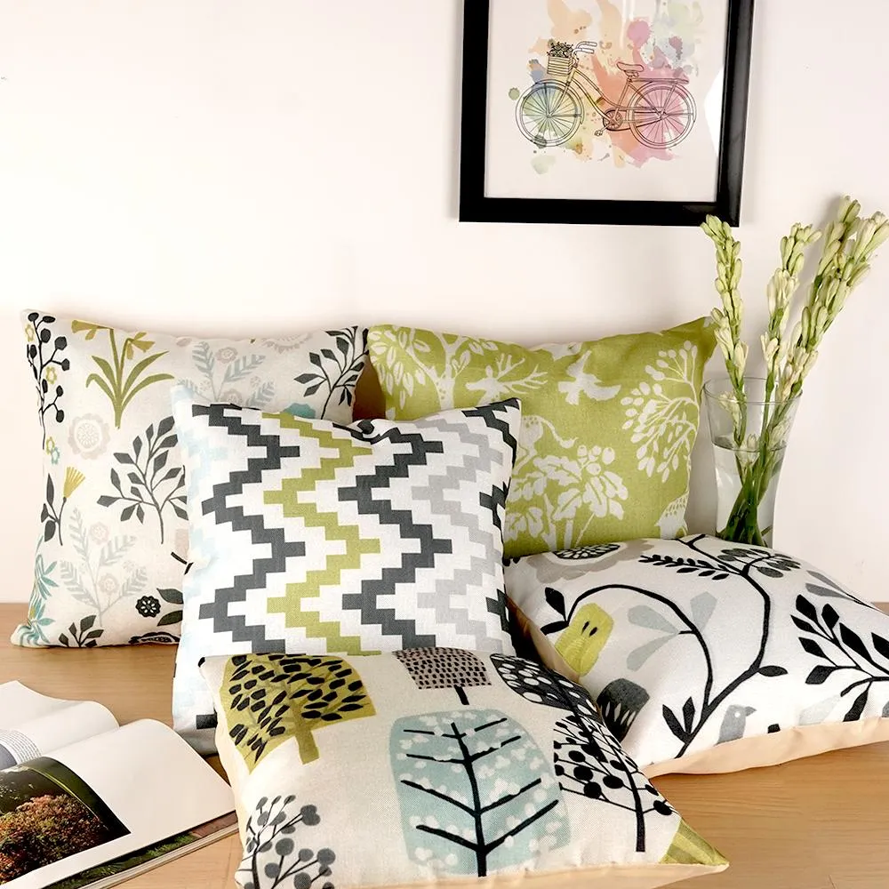 Digital Printed Green Cushion Covers 16x16in Set of 5