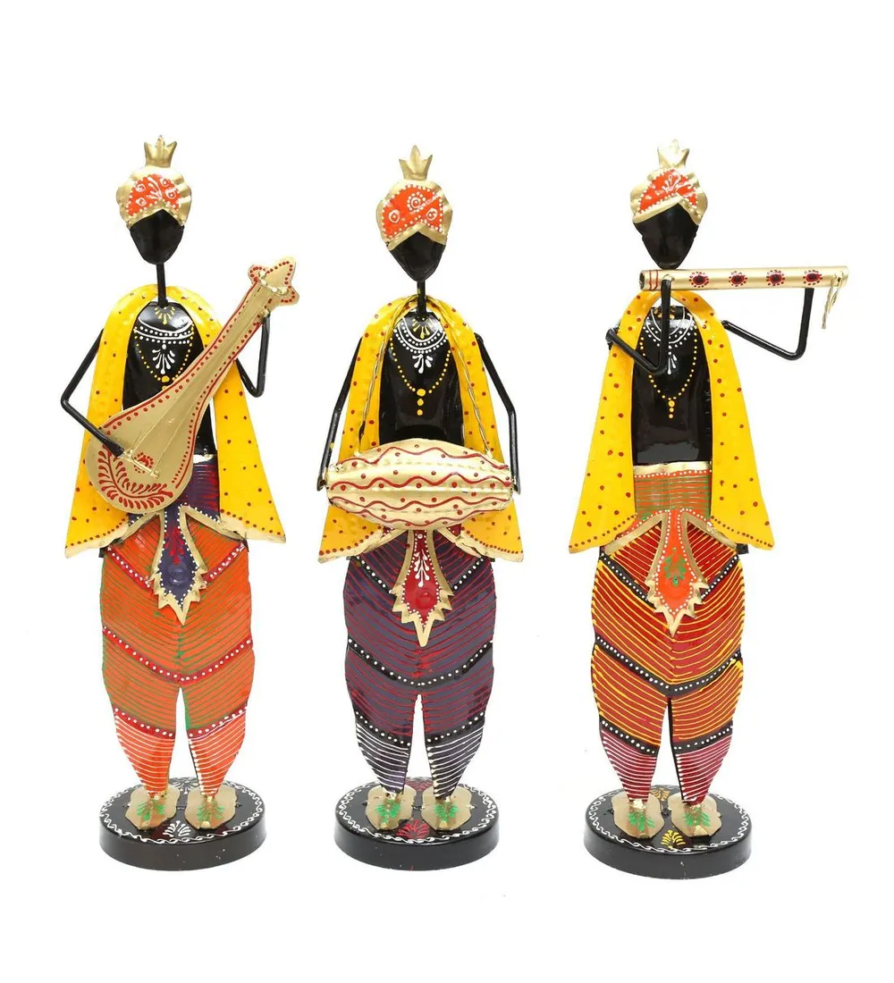 Disciples Of Krishna Musicians Metal Figurines / Showpiece Set Of 3