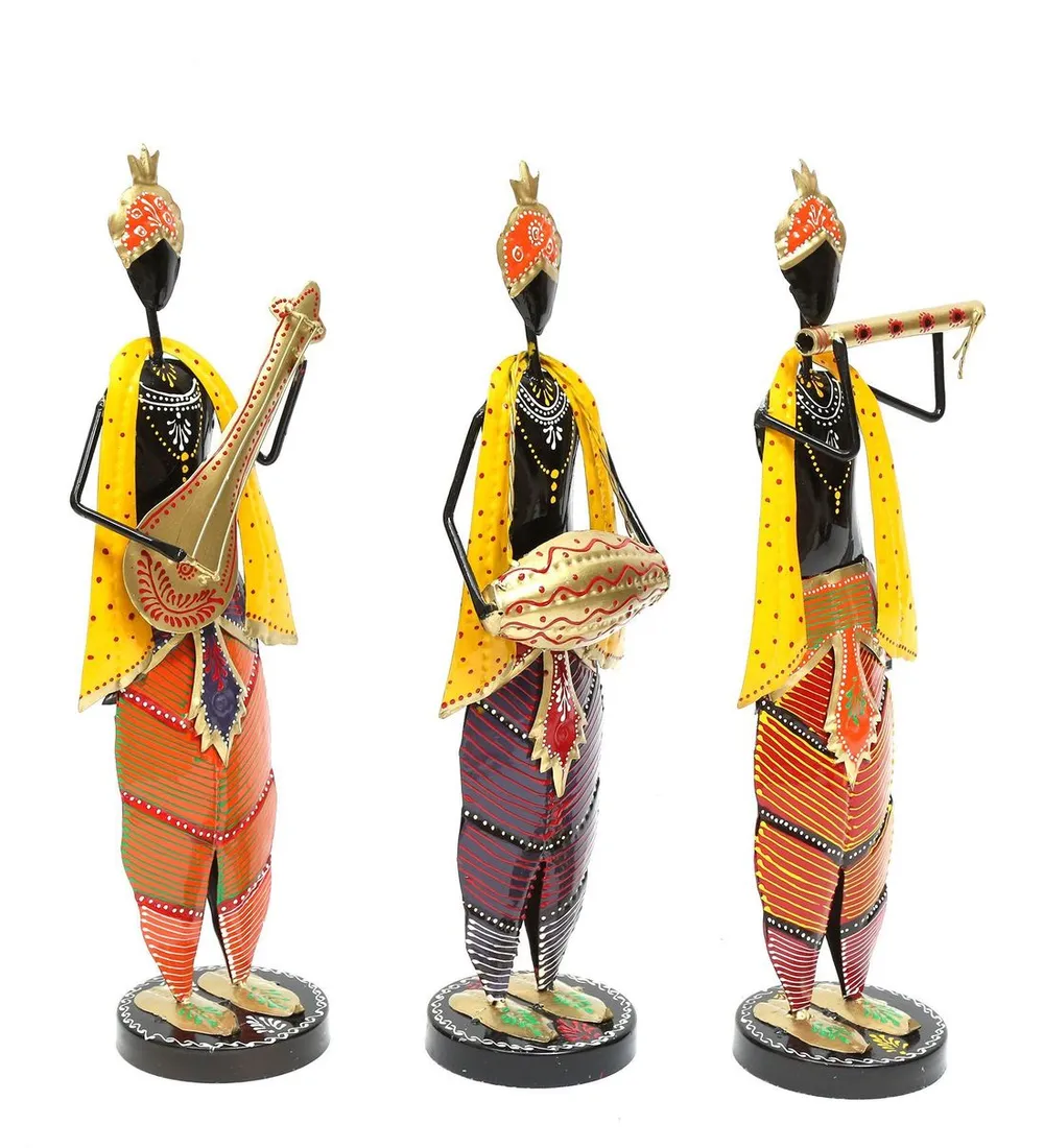 Disciples Of Krishna Musicians Metal Figurines / Showpiece Set Of 3