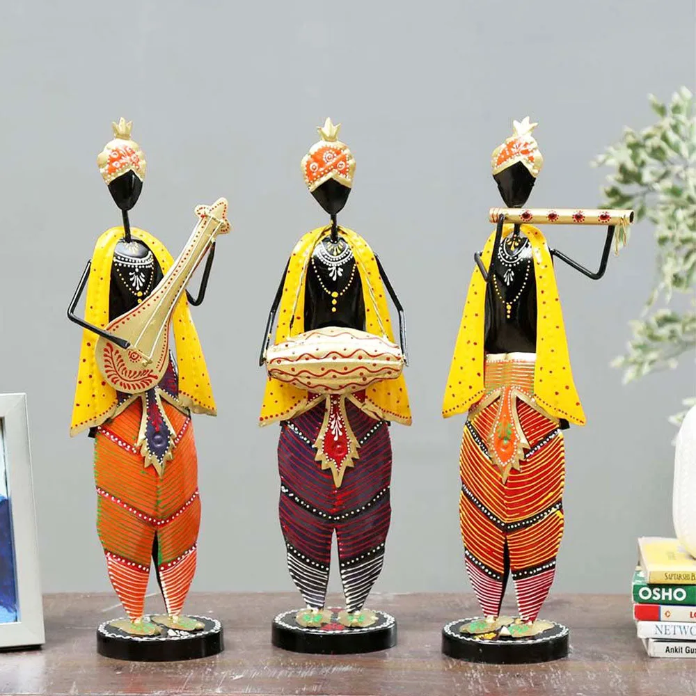 Disciples Of Krishna Musicians Metal Figurines / Showpiece Set Of 3