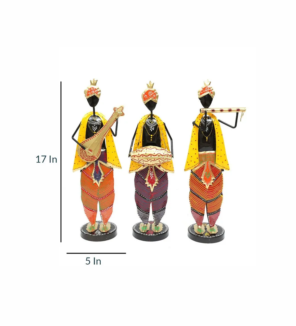 Disciples Of Krishna Musicians Metal Figurines / Showpiece Set Of 3